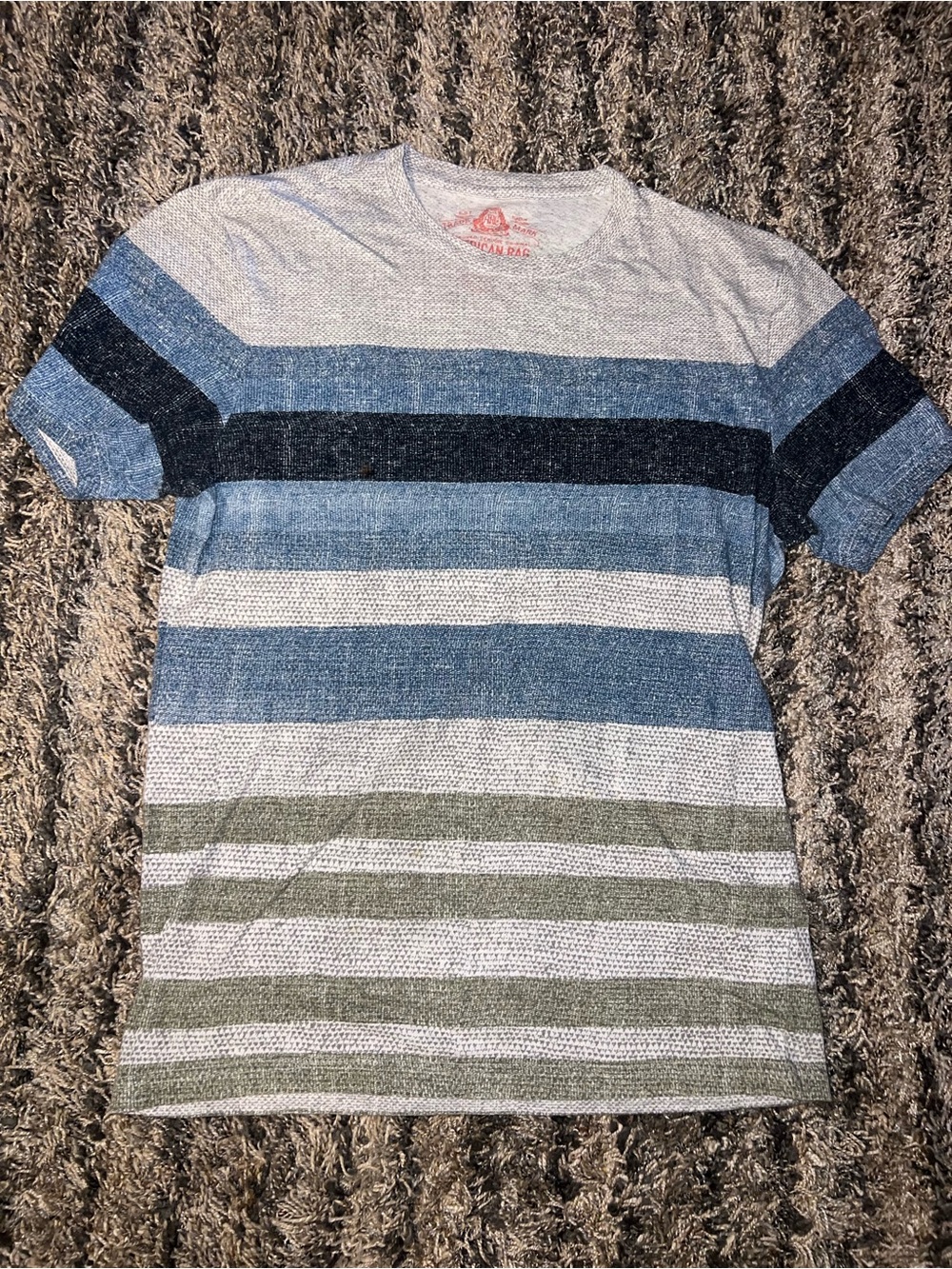 American Rag Short-Sleeve Striped Crewneck in Blue, Navy & Olive